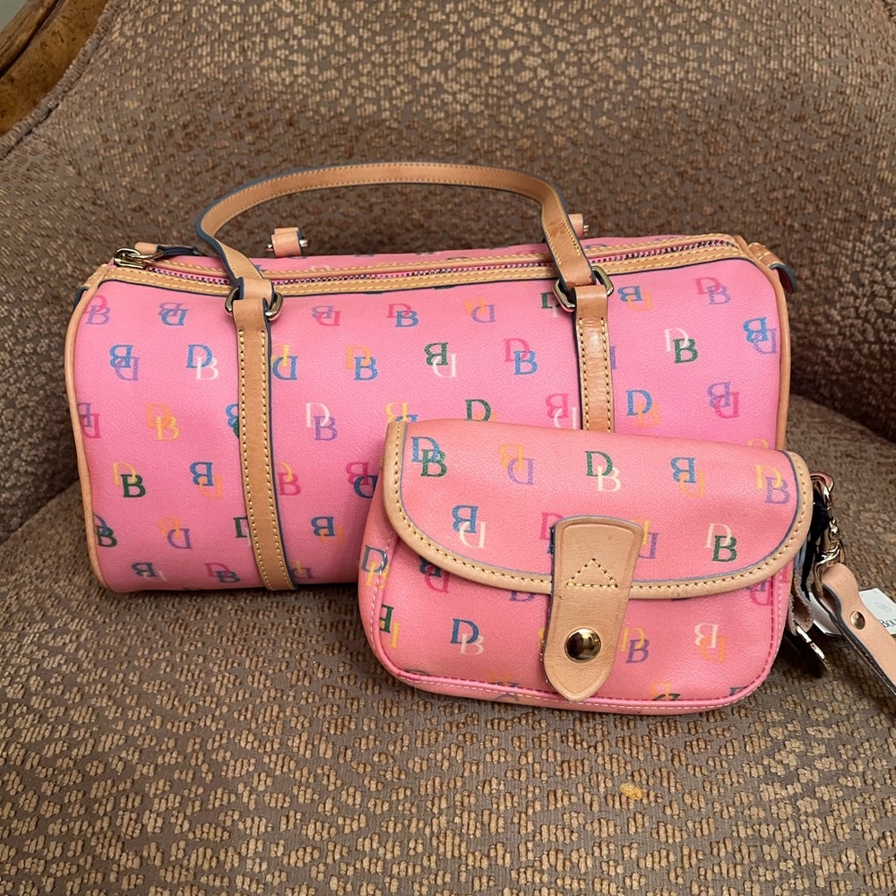 Dooney & Bourke Pink rainbow monogram Logo Barrel Bag Set